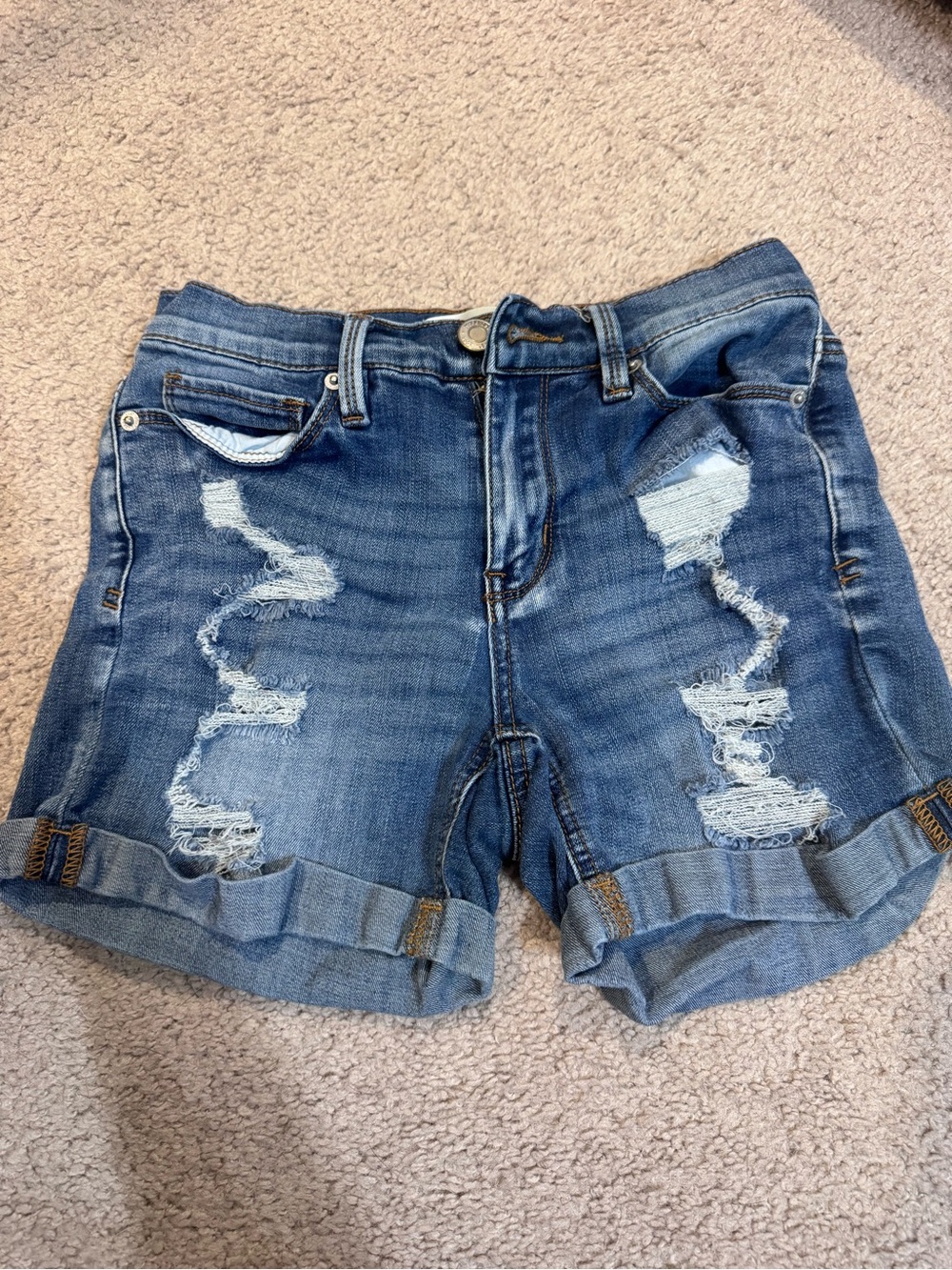 Mudd Distressed Blue Rolled Hem Denim Shorts